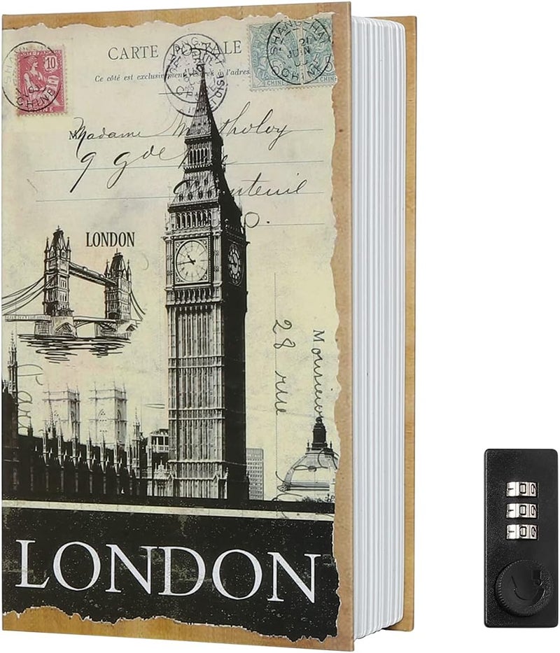 Parrency Diversion Book Safe Storage Box,Safe Box with Premium Combination Lock, Portable Book-Safe,Perfect for Home, Travel,Dorm Store Money, Jewelry, Phone and Passport,London - Image 1